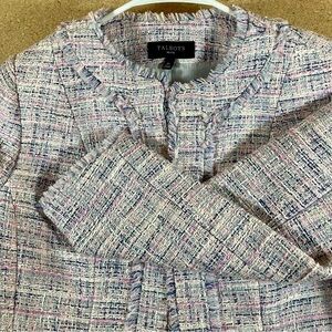 Talbots Pink Blue Tweed 8P PETITE Blazer Lined Hook & Eye Preppy Old Money